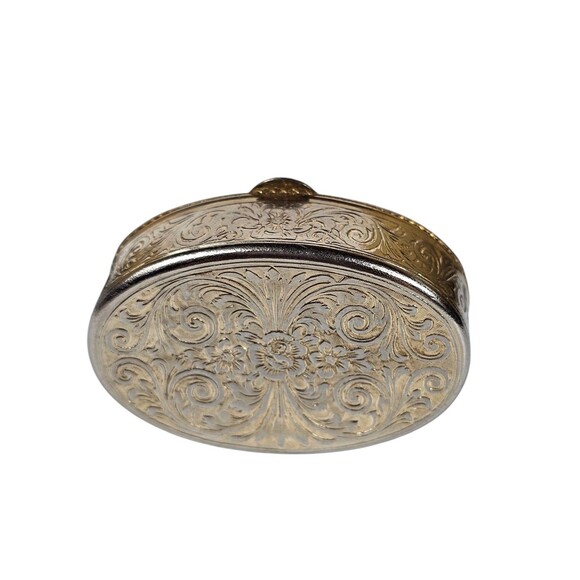 Vintage Oval Mauve Floral Design Porcelain Silver Tone Hinged Pill Trinket Box - Picture 4 of 8